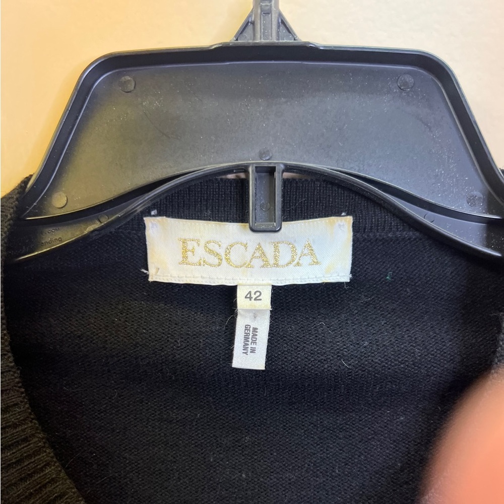 Escada Beaded Fur Wool Blend Cardigan Sweater Size Large Solid Black - Picture 3 of 8